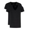 T-Shirt Diepe V Hals Stretch Zwart 2-pack -0