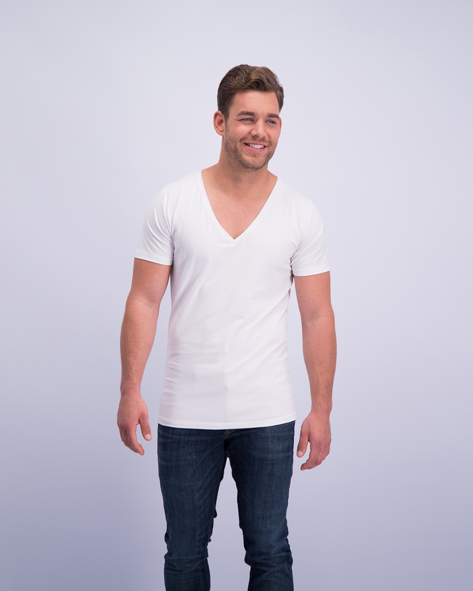 T-Shirt Diepe V Hals Stretch Wit 6-pack-260