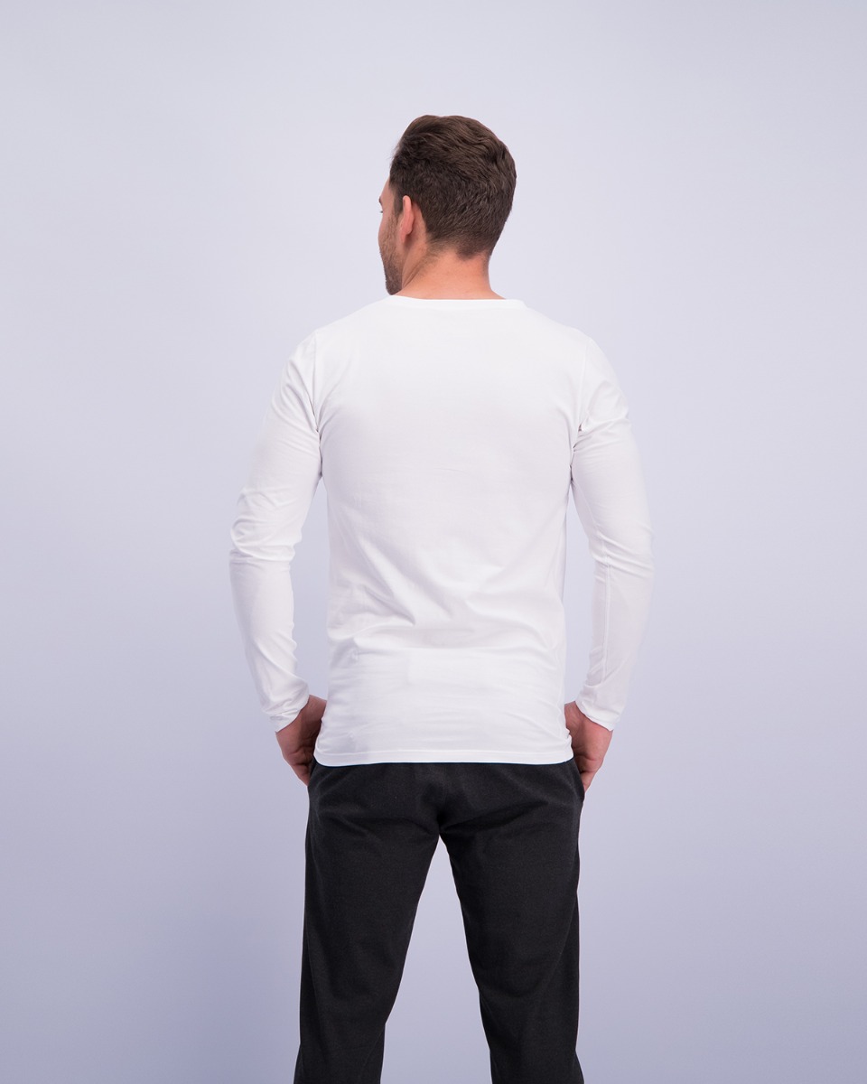 2-pack witte shirts V-nus met lange mouw en diepe V hals achterkant