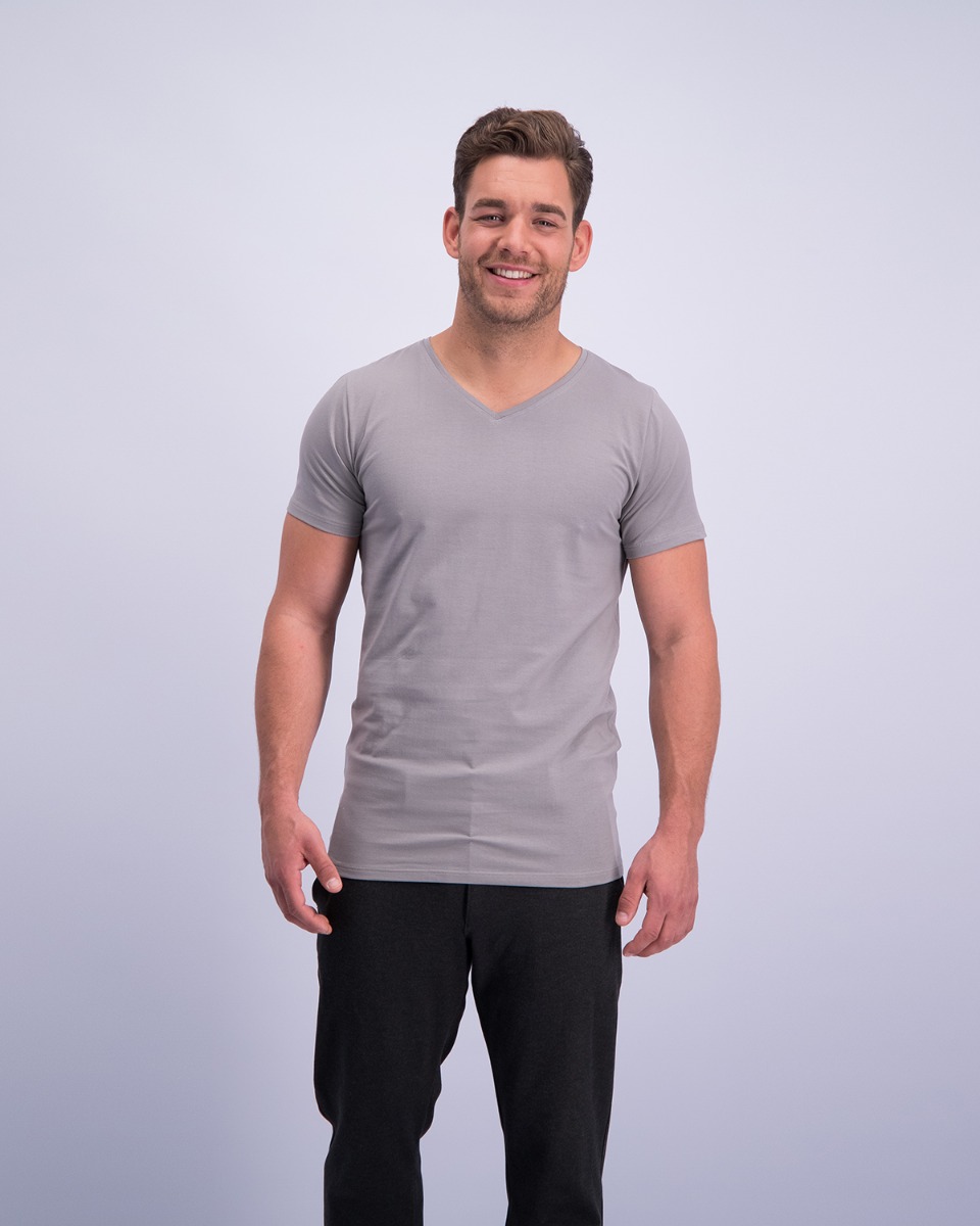 T-Shirt Normale V Hals Stretch Grijs 6-pack-293