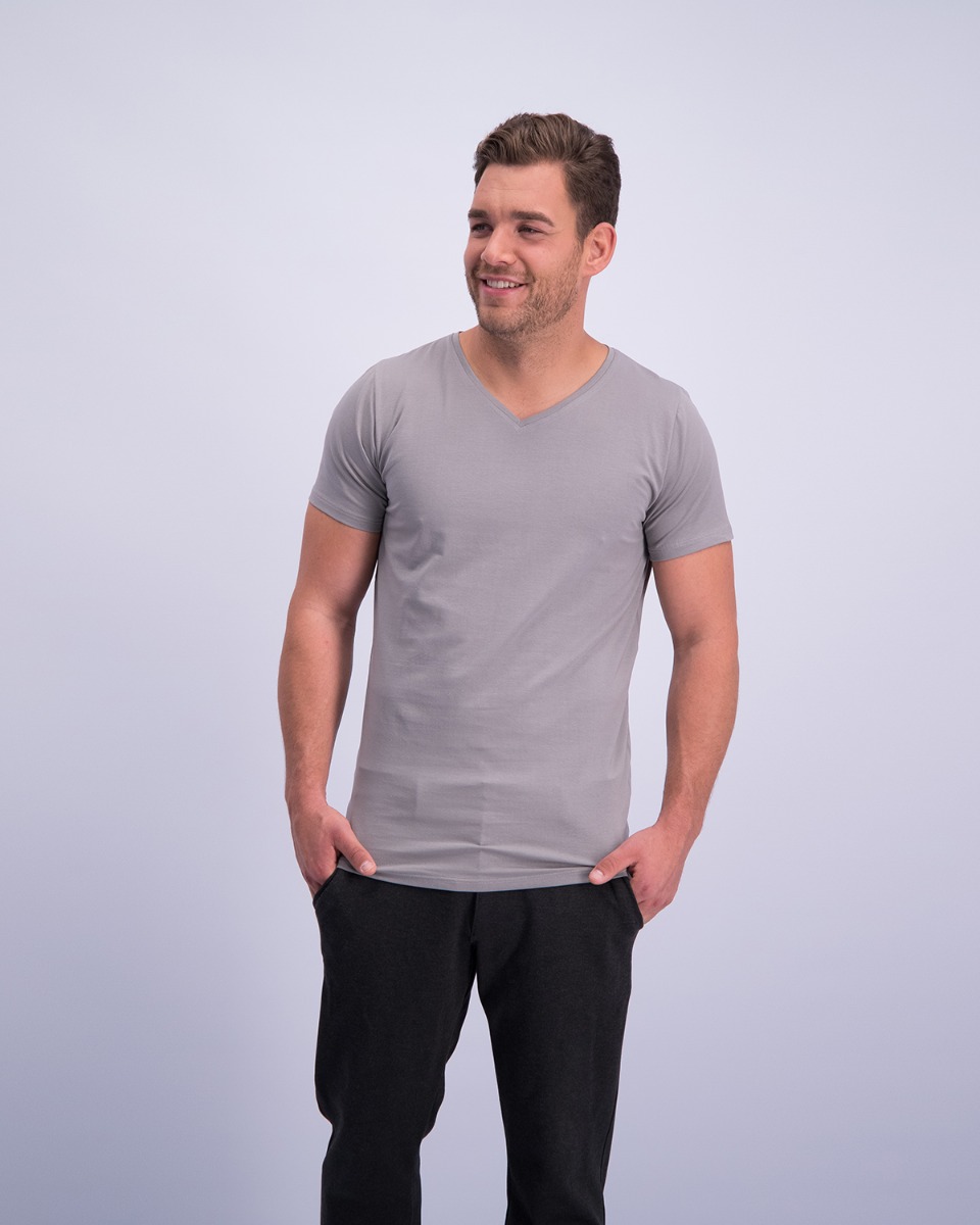 T-Shirt Normale V Hals Stretch Grijs 6-pack-294