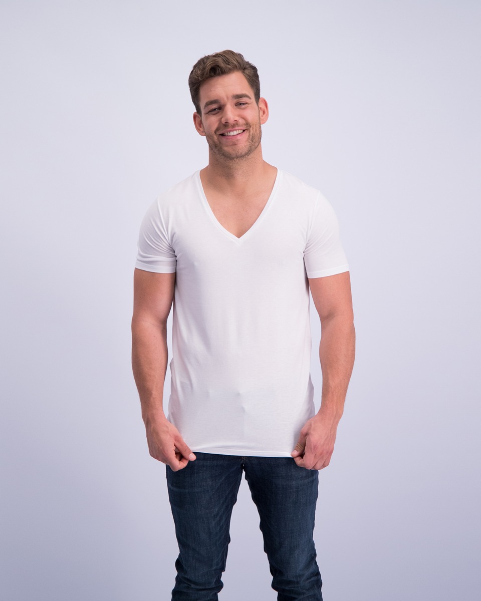 2-pack witte T-shirts met diepe V hals, dry comfort v-nus