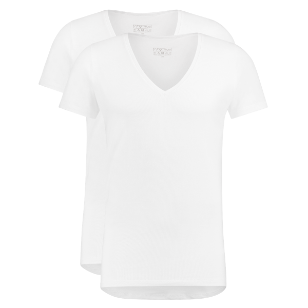 T-Shirt Diepe V Hals Stretch Wit 2-pack-0