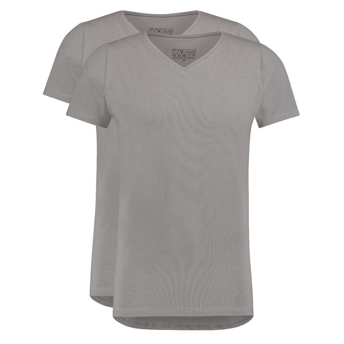 T-Shirt Normale V Hals Stretch Grijs 2-pack-0