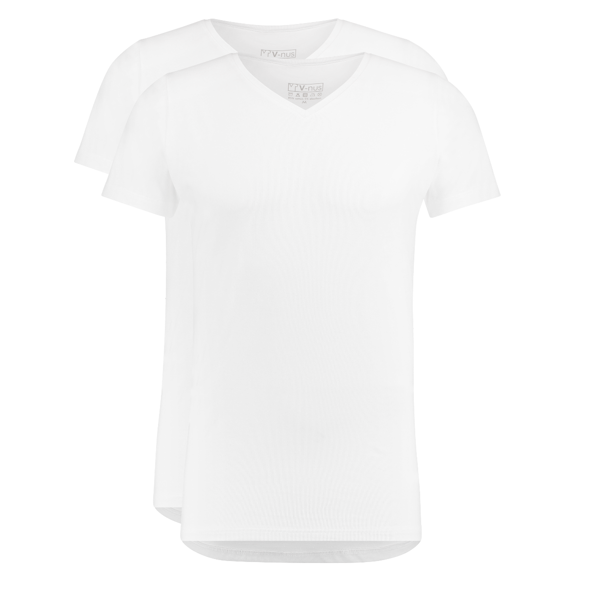 T-Shirt Normale V Hals Stretch Wit 2-pack-0