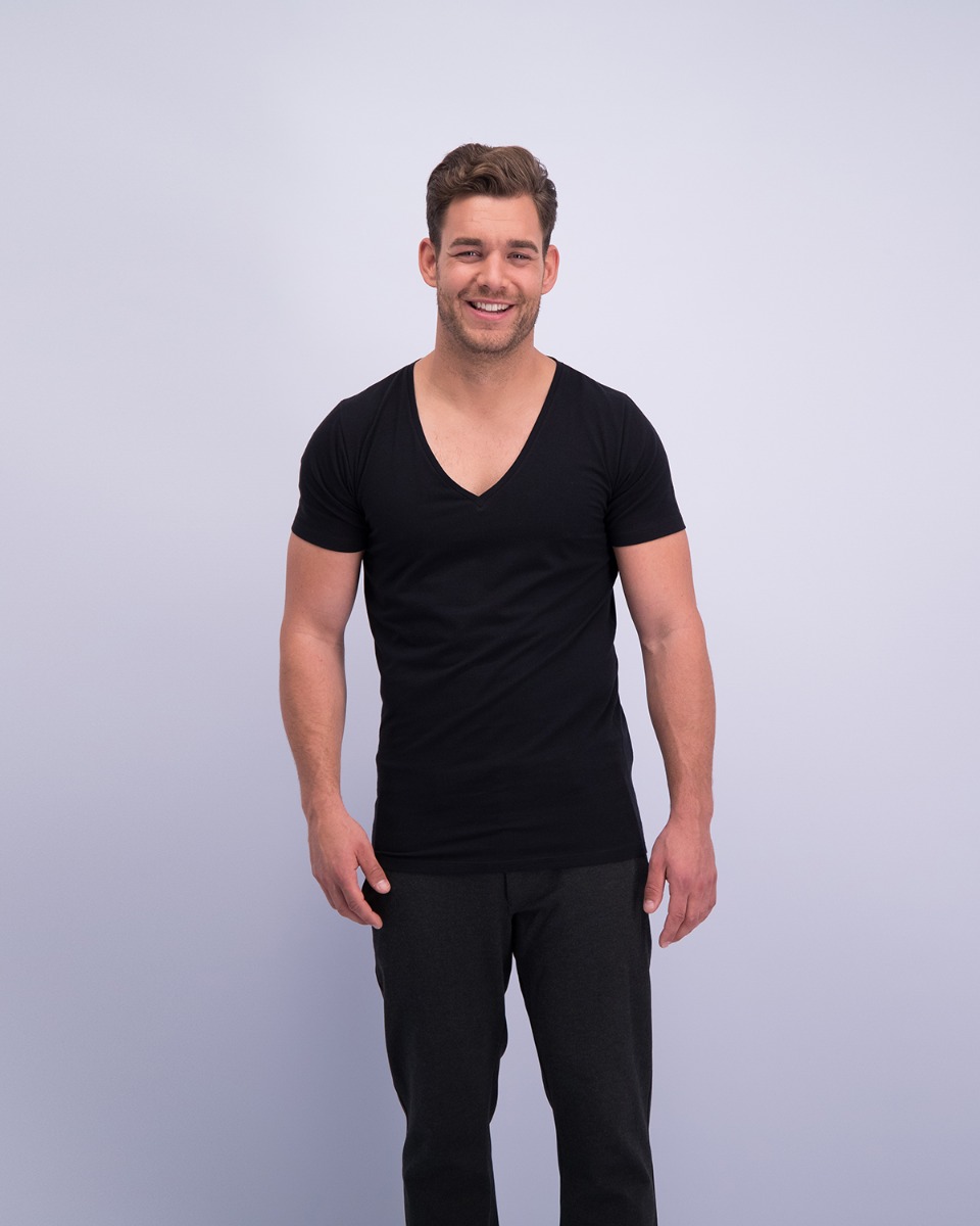T-shirt Diepe V Hals Stretch Zwart 6-pack -284