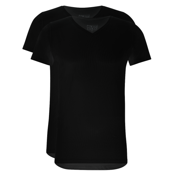 T-Shirt Normale V Hals Stretch Zwart 2-pack -0
